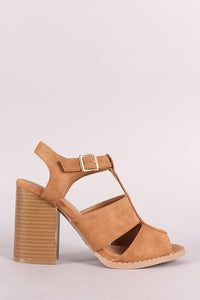 Qupid Peep Toe Cutout Chunky Heel Booties