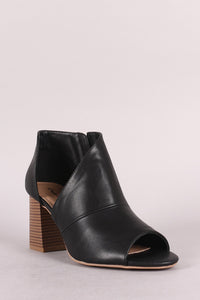 Qupid Peep Toe D Orsay Chunky Stacked Heel Booties