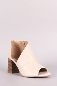 Qupid Peep Toe D Orsay Chunky Stacked Heel Booties